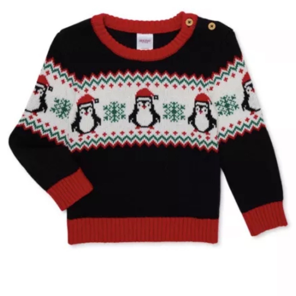 Holiday Time Toddler Boys Christmas Sweater with Penguins 18 Months NWT